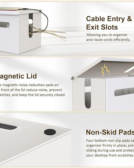 Metal Cable Management Box - Large Cable Organizer Box and Power Strip Box for Electrical Cord Hiding, Home Office Desk and Floor Cables Hider, TV Wires Storage Organization