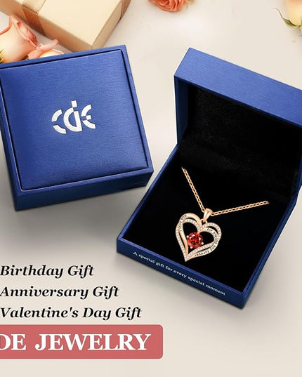 CDE Forever Love Heart Necklaces for Women, Wedding Anniversary, Birthday Mothers Day Christmas Day Gifts for Mom, Mother, Wife, friend, S925 Silver Jewelry with Birthstone Pendant
