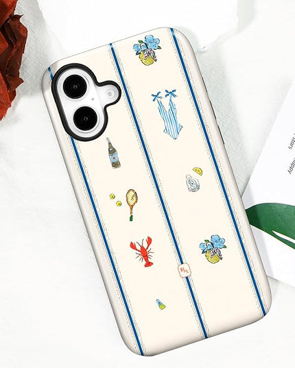 Magnetic for iPhone 17 Case Cute Frog Stripes Phone Case, Summer Shockproof Slim TPU and Hard PC Protective Phone Cover Compatible with MagSafe Designed for Women Girls