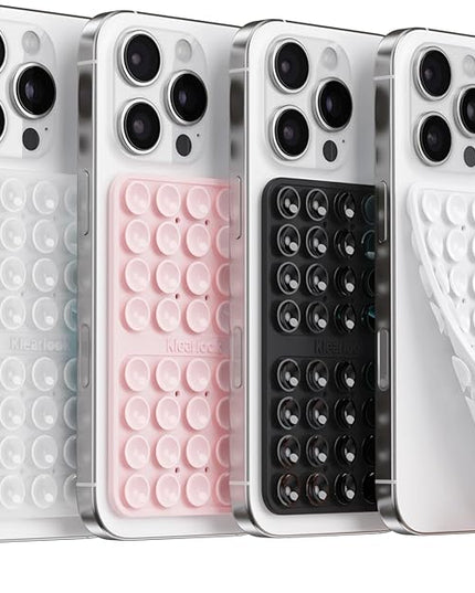 Klearlook 4Pack Silicone Suction Cup Phone Case Mount Double Sided, Sticky Phone Grip for Cell Phone, Hands-Free Phone Accessories for Selfies and Videos, Clear & Light Pink & Black & White