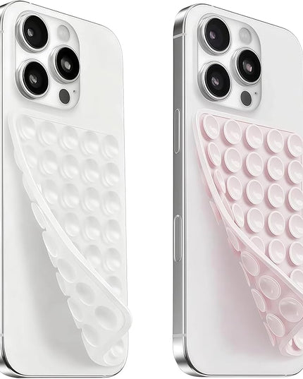 (2 Pack) Silicone Suction Cup Phone Case Mount Double Sided, Sticky Phone Grip with Higher Suction Power for Cell Phone, Hands-Free Phone Accessories for Selfies and Videos, Clear & Light Pink