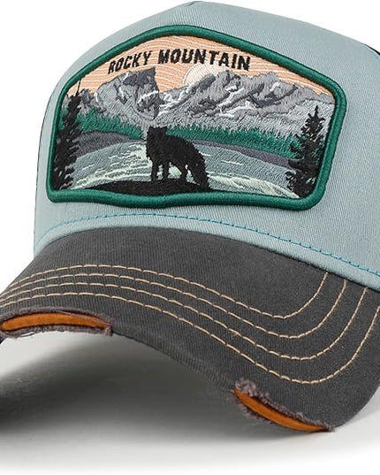 ililily Premium Howels Embroidery Vintage Baseball Cap Distressed Trucker Hat