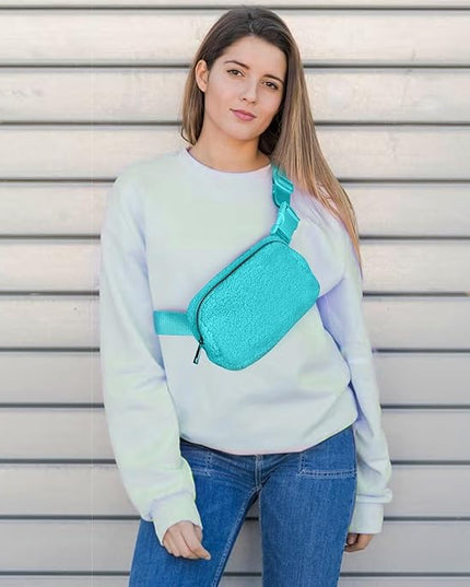 Gitus Fleece Belt Bag Sherpa Fanny Pack Crossbody Bags for Women Fashion Waist Packs with Adjustable Strap for Gym Travel Hiking Running Trending Gifts for Teen Girls Women Men (Lake Blue)