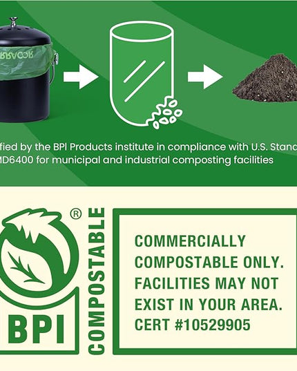 1.3 to 1.6 Gallon Compostable Trash Bags, 35 Count Green Compost Bags for Countertop Bin, Food Waste, Dispenser Packs Organic Biodegradable Bags BPI Certified Meet ASTM D6400 Standard