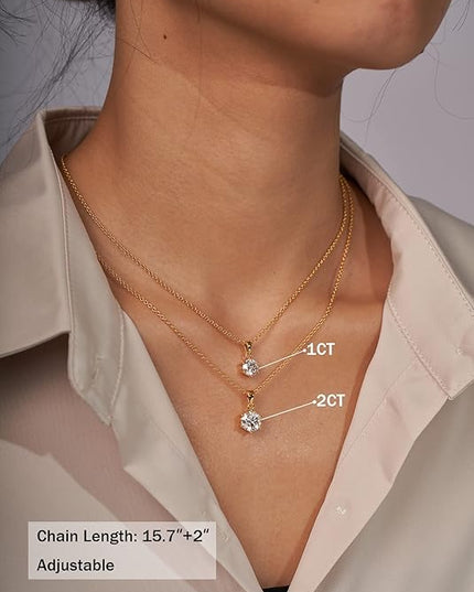 IMOLOVE Moissanite Solitaire Pendant Necklaces for Women Sterling Silver with 18K White Gold Plated 1-3 Carat D Color VVS1 Clarity Mossanite Jewelry for Women