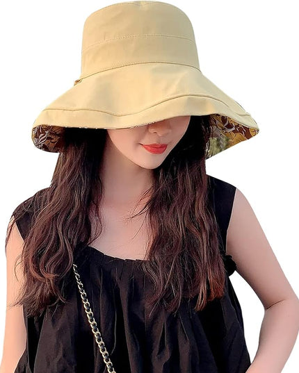 HUAMULAN Women Summer Sun Hat Wide Brim Wired Edge Floral Beach Bucket Hats Reversible Foldable Travel UV Protection Lady Hat