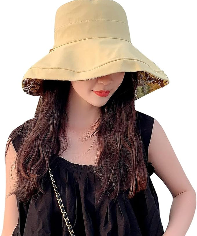 HUAMULAN Women Summer Sun Hat Wide Brim Wired Edge Floral Beach Bucket Hats Reversible Foldable Travel UV Protection Lady Hat