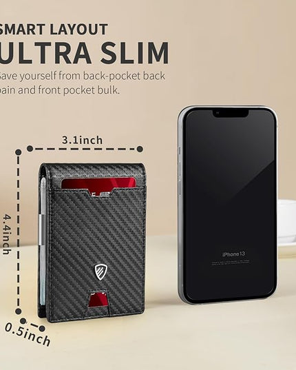 RUNBOX Mens Slim Wallet with Money Clip RFID Blocking Bifold Credit Card Holder for Men with Gift Box