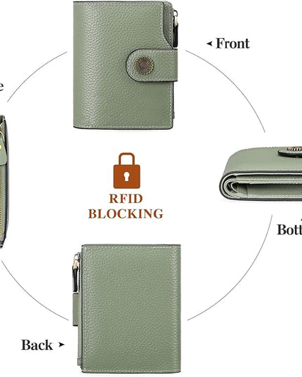 Falan Mule Women's Lightweight Genuine Leather Wallet, Includes Card Holders, RFID-Blocking, Lightweight, Photo & ID Holder, Green