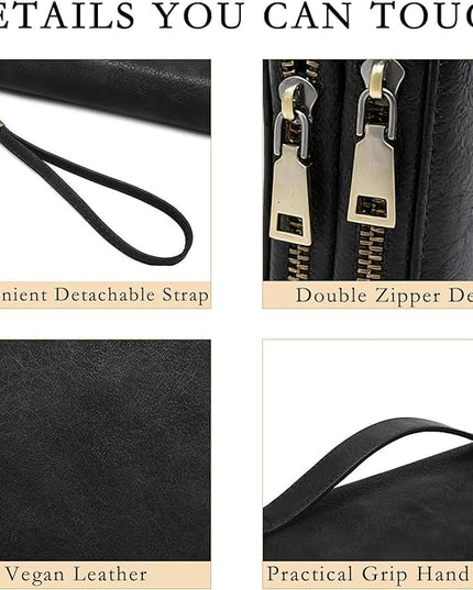 YAPAIOU Wallet For Women Large Capacity Wristlet Purse for Women RFID Blocking Multi Clutch Wallet Black
