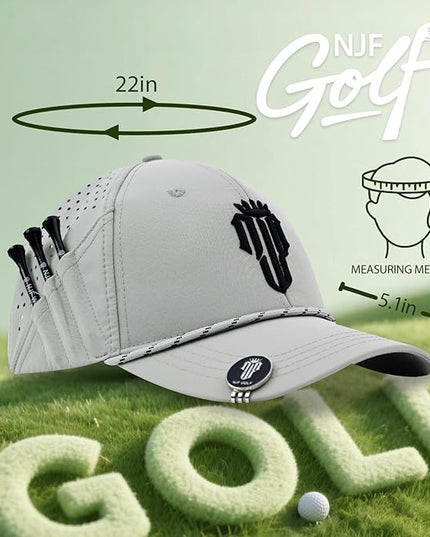 NJF Golf™ Hat Men - Breathable Mens Golf Hats, Adjustable Rope Snapback Cap, Convenient Cap with Tee Holder