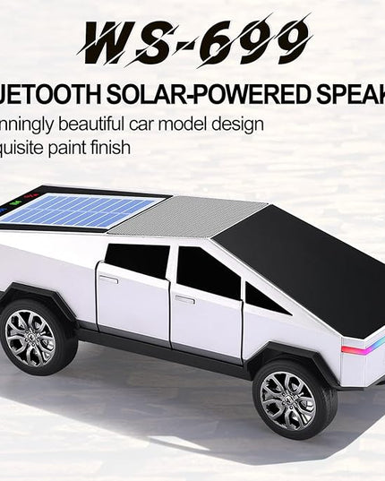 Solar-Powered car-Shaped Bluetooth Speaker, Portable Wireless Stereo, high-Definition Sound Quality, TWS Dual-Ear Pairing, Truck-Shaped Speaker, Suitable for Home, Office and Gift (Silver)