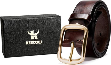 KEECOW Men's 100% Italian Cow Leather Belt Men With Anti-Scratch Buckle,Packed in a Box
