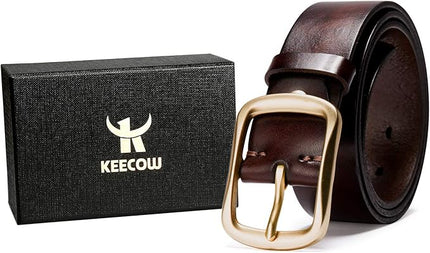 KEECOW Men's 100% Italian Cow Leather Belt Men With Anti-Scratch Buckle,Packed in a Box