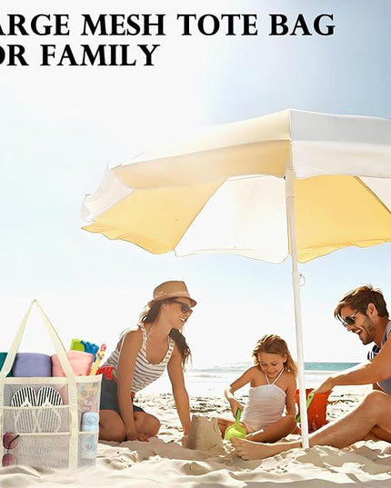Mesh Beach Bag, Large Beach Tote with Zipper Pocket, Toys Pool Bag for Family Travel Vacation Cruise Essentials