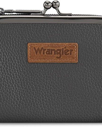 Montana West Wrangler Women's Wallet RFID Blocking Wallets Small Bifold Credit Card Holder with Kiss Clasp Gray