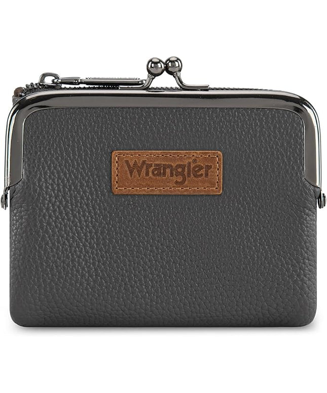 Montana West Wrangler Women's Wallet RFID Blocking Wallets Small Bifold Credit Card Holder with Kiss Clasp Gray