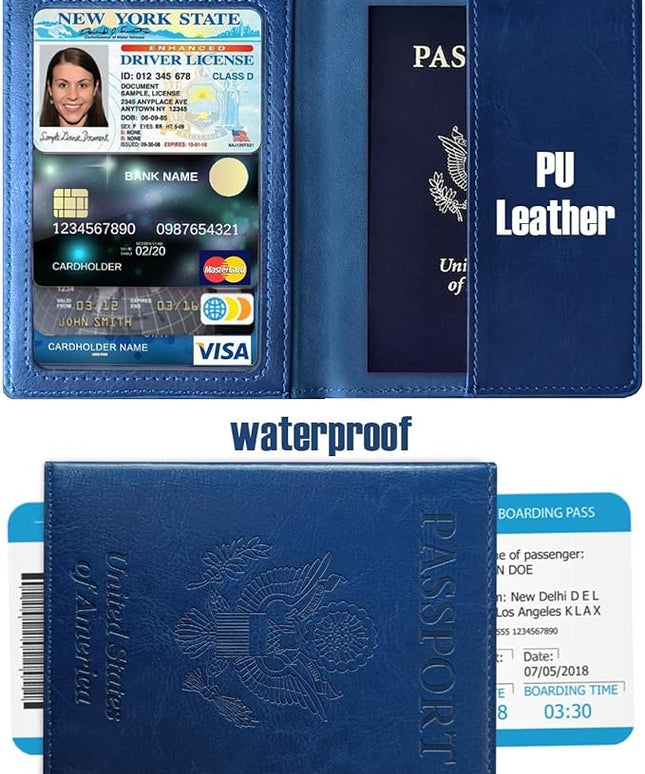 Sizobi Passport Holder for Travel Men, RFID Blocking Passport Covers Case Wallet Card Slot, International Travel Must Haves Travel Accessories for Women, Cruise Ship Essentials Travel Gifts, Navy Blue