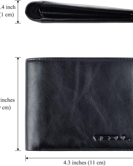 VISOUL Leather Mens Bifold RFID Blocking Wallet with 2 ID Windows, Leather Wallet for Men (Leather, Black)