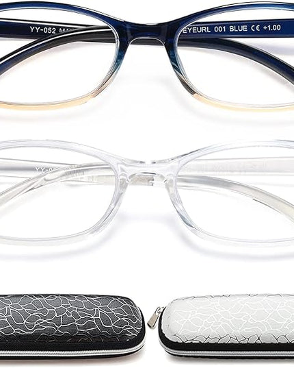 EYEURL 2 Pack Reading Glasses for Women Men, Blue Light Blocking Lightweight TR90 Readers Filter Glare/UV Rays/Eyestrain, 0.00