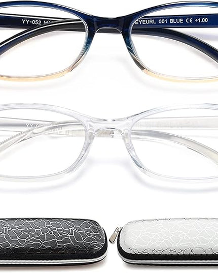 EYEURL 2 Pack Reading Glasses for Women Men, Blue Light Blocking Lightweight TR90 Readers Filter Glare/UV Rays/Eyestrain, 0.50