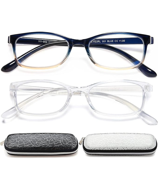 EYEURL 2 Pack Reading Glasses for Women Men, Blue Light Blocking Lightweight TR90 Readers Filter Glare/UV Rays/Eyestrain, 0.50