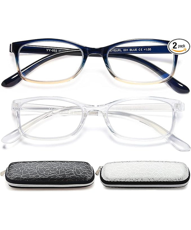 EYEURL 2 Pack Reading Glasses for Women Men, Blue Light Blocking Lightweight TR90 Readers Filter Glare/UV Rays/Eyestrain, 3.50
