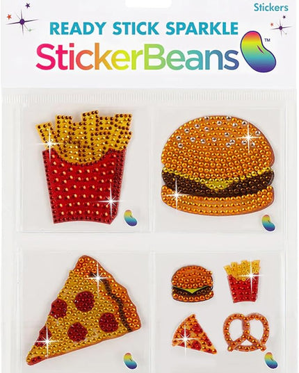 StickerBeans® Rhinestone Stickers - Foodie 4-Pack, 2” x 2” Each, Unique Sparkly Cut-to-Shape for Collecting, Trading, Decorating Laptops, Phone Cases, Scrapbooks - for Kids, Teens, & Adults