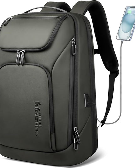 hk Business Smart Backpack for Men Anti-Theft for 17.3 Inch Laptop with USB Charging Port Water-Resistant Large Durable Compact 30L for Travel College Work-Green