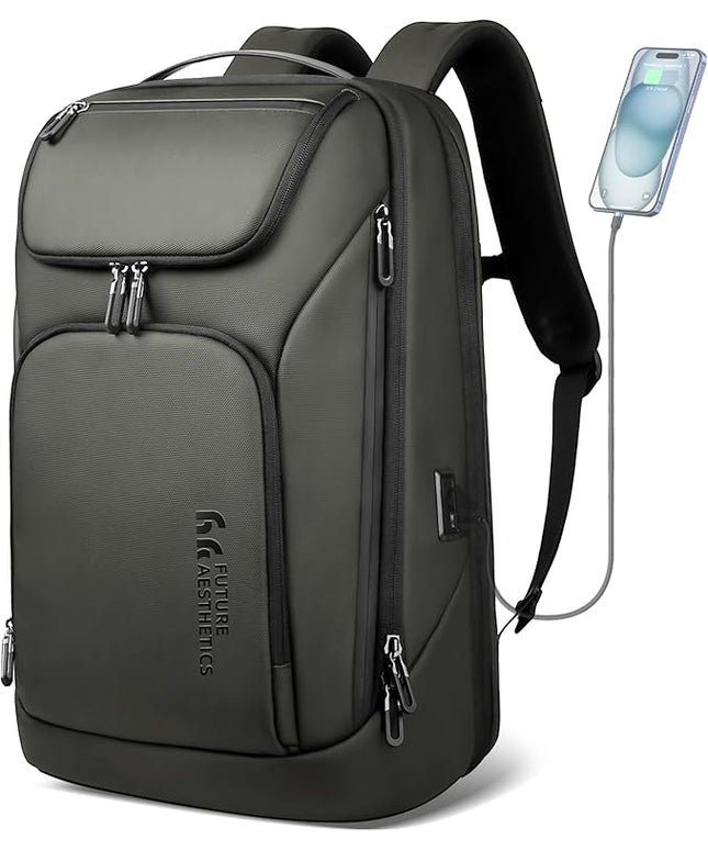 hk Business Smart Backpack for Men Anti-Theft for 17.3 Inch Laptop with USB Charging Port Water-Resistant Large Durable Compact 30L for Travel College Work-Green