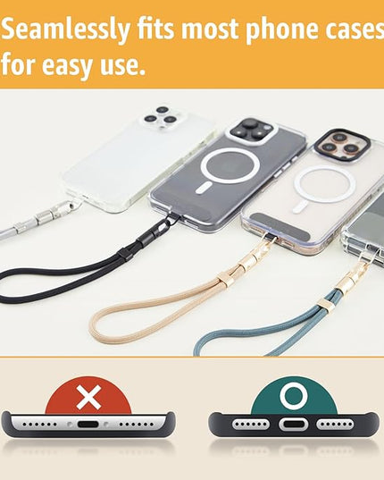 Phone Wrist Strap for iPhone & Samsung – 6mm Lanyard with 2 Non-Adhesive Tether Tabs | Secure Hand Strap for Men & Women (Case Required, for Smartphones) – Camel Beige