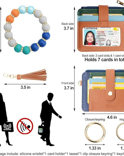 COOLANS Silicone Bracelet Wristlet Wallet Credit Card Holder RFID,ID Window,Key Ring Tassel,Slim Wallet Women Keychain Purse