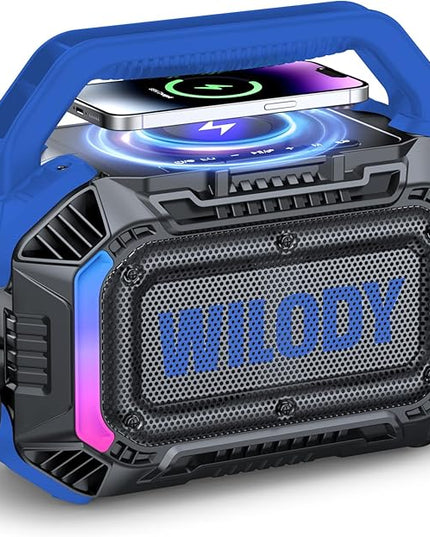 Wilody Speakers Bluetooth Wireless, 100W Loud Outdoor Speaker with Bass, IPX7 Waterproof Floatable, 20H Playtime, Wireless Charge, TWS, RGB Light, Portable Speaker for Work, Garage, Outdoor (Blue)