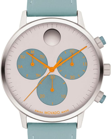 Movado Face Watch - Swiss Quartz Chronograph, Leather Strap - Classic, Timeless Luxury Fashion Timepiece for Him or Her - 43mm