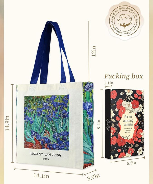 AUSVKAI Cute Canvas Tote Bag for Women, Reusable Designer Bags with Handles Pockets&Snaps for College Beach Everyday Grocery