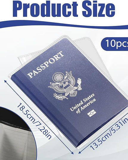 10Pcs Clear Passport Cover Plastic Passport Protector Waterproof Vinyl Passports Sleeve for Travel Clear Transparent Passports Holder for Women Men