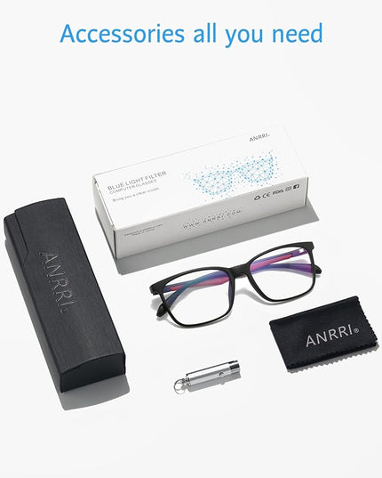 ANRRI Blue Light Blocking Glasses, Anti Eyestrain Lens Lightweight Frame Eyeglasses, Black Fream Red Temple, Men/Women…