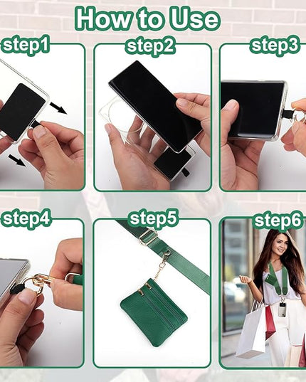 XANGNIER Clip and Go Strap for Phone with Wallet Crossbody, Phone Strap with Zippered Wallet, Adjustable Anti Theft Cellphone Lanyard for Women, Cellphone Chain Accessories,Multicolor 14