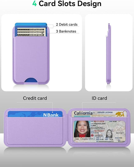 Fanseesy for MagSafe Wallet with Stand, 5 Card Holder, Slim Leather Magnetic Wallet for iPhone 17/16/15/14/13/12 Pro Max Plus Air Series, 3 Card Slots & 1 Cash Slot,Purple