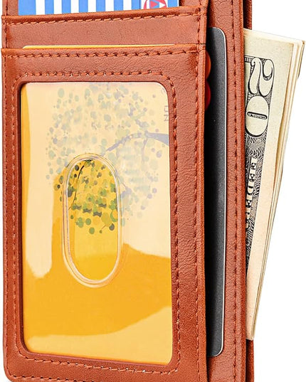 Buffway Slim Minimalist Front Pocket RFID Blocking Leather Wallets for Men and Women - Alaska Brown