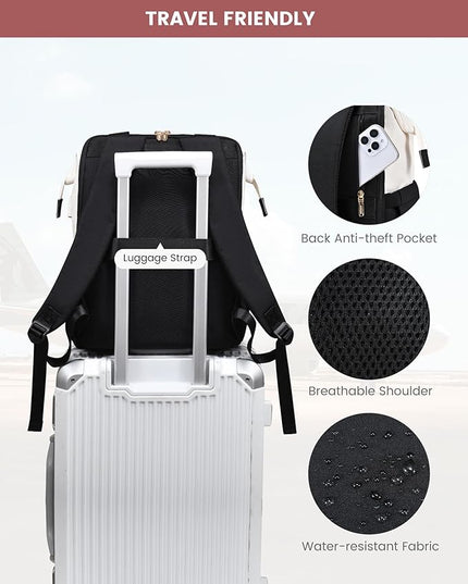 LOVEVOOK Laptop Backpack for Women, 15.6 Inch Work Laptop Bag with USB Port, Fashion Teacher Nurse Backpack Purse, Waterproof Travel Computer Backpack with Organizer Bag, 2PCS