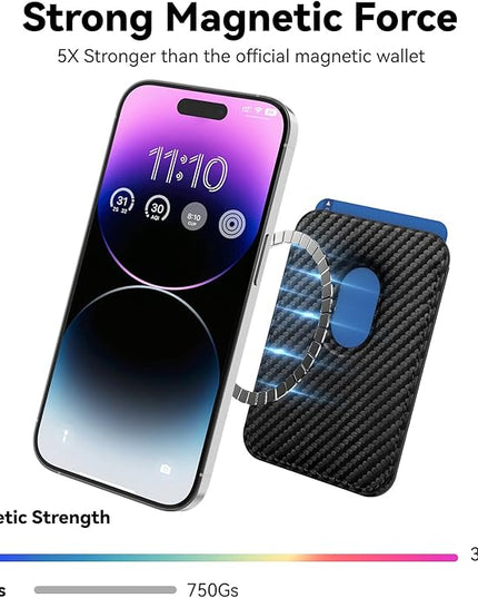 Magnetic Cell Phone Card Holder for Phone Case with Mag Safe, Stronger Magnetic RFID Leather Phone Wallet Stick on Series of iPhone 17/16/15/14/13/12 and Pro/Promax, Carbon Fiber Black