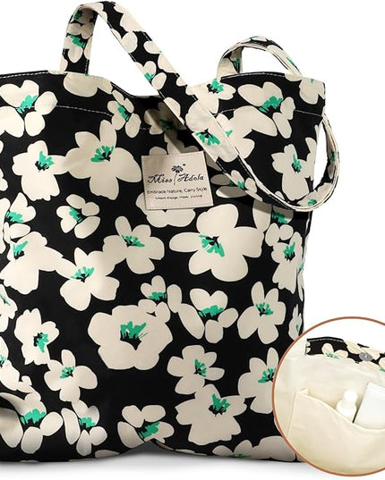 Aesthetic Cotton Tote Bag for Women - Reusable Shoulder Bag with Buckle Fabric Bag for Gym, Travel, Work