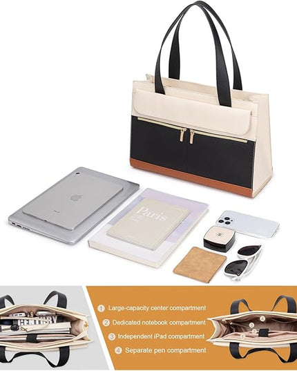 Laptop Bag for Women 15.6 Inch, Professional Tote Briefcase Purse, Eco-friendly Leather Teacher Bag Work Bag for Business
