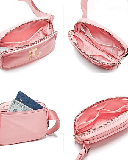 Gitus Belt Bag Fanny Pack Crossbody Bags with Initial Letter Patch Cute Stuff Birthday Gifts for Teenager Girls Trendy Preppy Stuff for Teen Girls Cool Stuff for Teens (Light Pink-L)