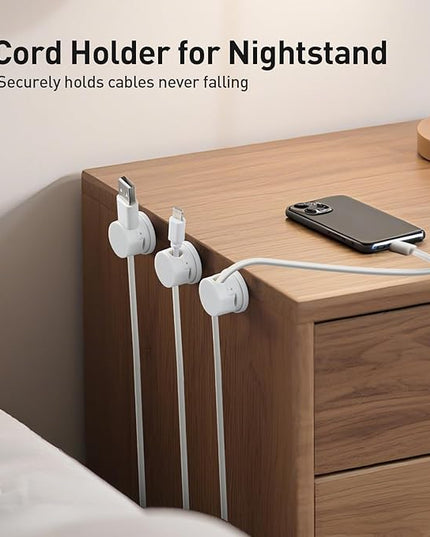 AGPTEK 8 Pack Magnetic Cable Clips, Upgraded 360° Rotatable Cord Holder Clips for Nightstand, Desk Cord Organizer Adhesive Wire Management Home Office Phone Charging Cords USB Cable Keeper (White)