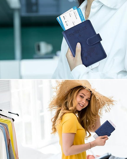 Eoehro Passport Holder for Travel Essentials, Passport Wallet Cover Case for Travel Must Haves Accessories,Passport Book Holders for Women and Men(dark blue)