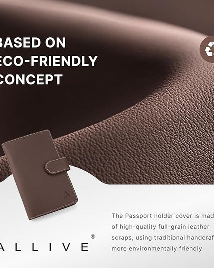 ALLIVE Family Passport Holder, Rfid Blocking Passport Wallet with AirTag Slot, Genuine Leather Travel Document Organizer for Women & Men, Airport Essentials, Travel Gift (Coffee Brown)