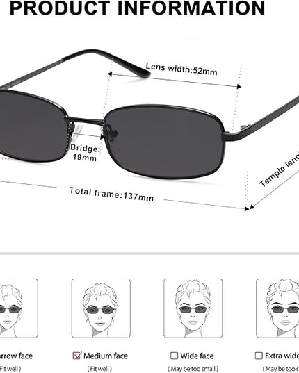 SOJOS Small Trendy Rectangle Sunglasses Womens Mens, Retro 80s 90s Y2k Chic Narrow Thin Skinny Sunnies SJ1187
