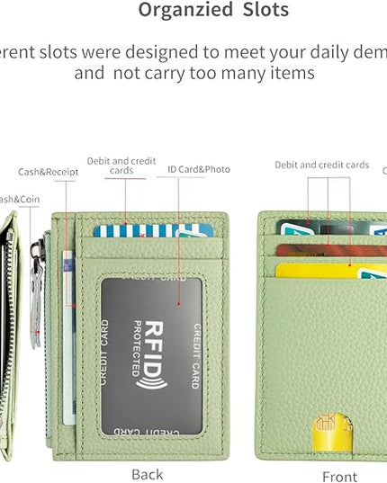 ilovever Slim Wallet for Women Small Leather RFID Blocking Credit Card Holder Minimalist Wallet with Coin Purses & Pouches,S Light Green